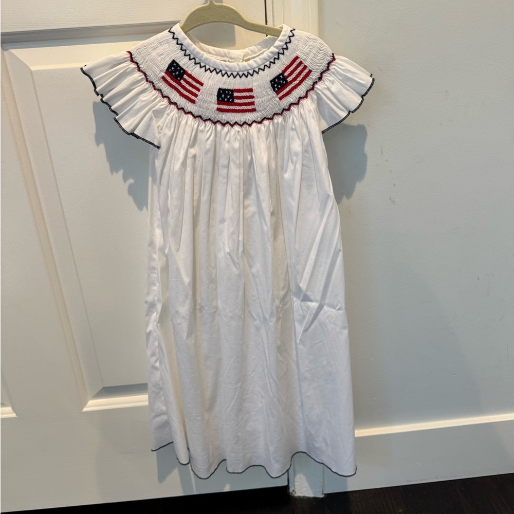 White Dress with American Flag Smocking
